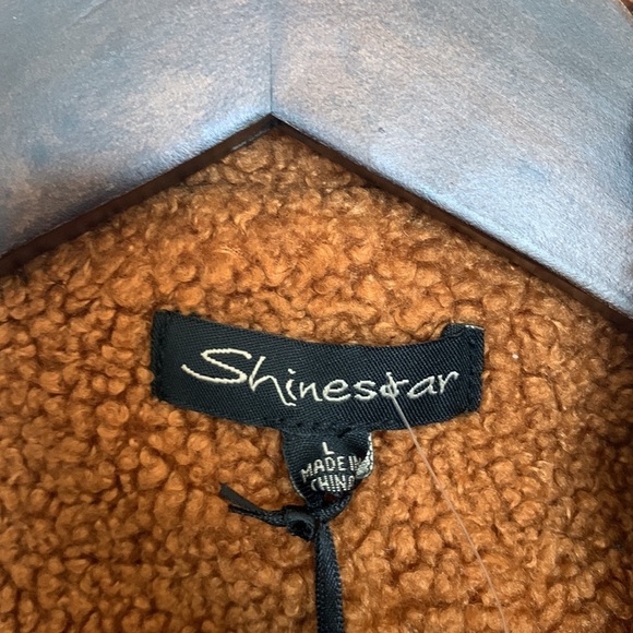 NWT Faux Shearling Moto Teddy Jacket Large Cognac Cropped Sherpa Lined Cozy - Picture 5 of 13